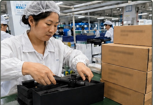Worker preparing protective product packaging