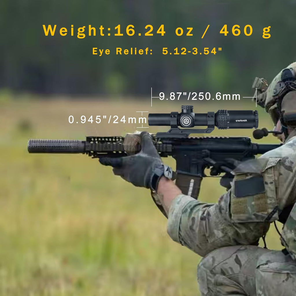Rifle Scope for Hunting and Shooting, 1-4x24 Standard Crosshair/Fiber Illuminated Reticle, SFP Riflescope Durable, Dust-Proof, Shockproof,Waterproof, Fogproof