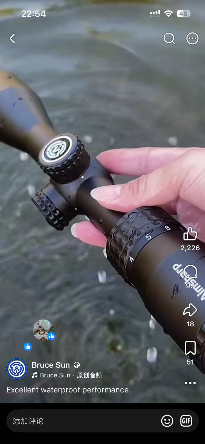 Aimsharp waterproof product demonstration social post