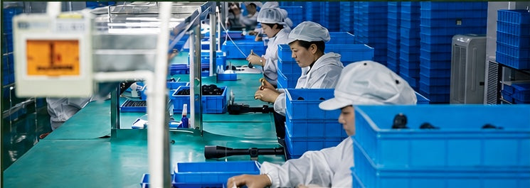 Optical assembly work at the Aimsharp manufacturing base